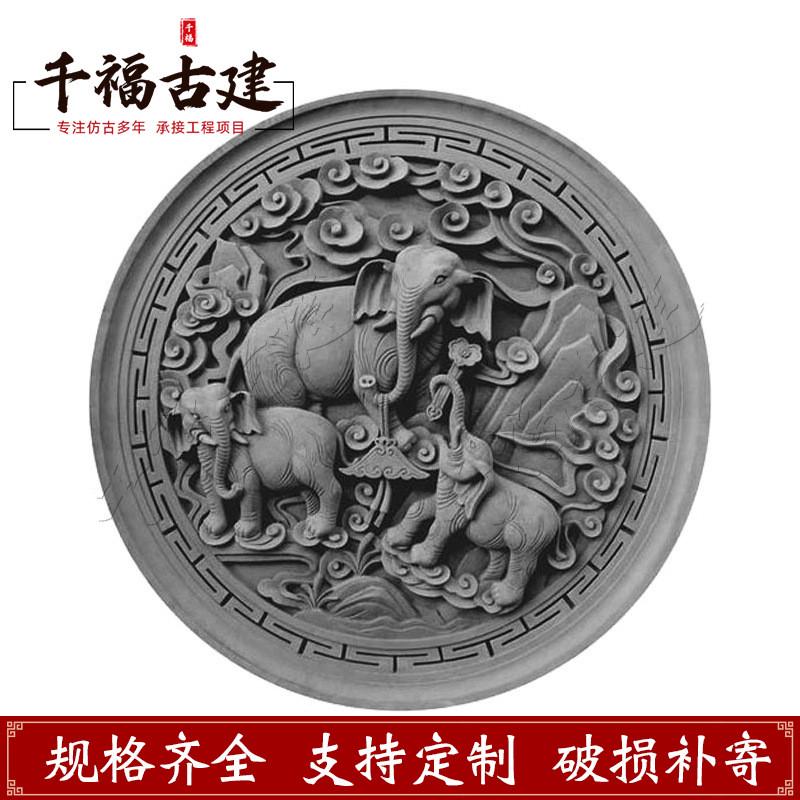 仿古圆形福字砖雕背景墙影壁门头中式庭院古建青砖浮雕装饰墙挂件图片
