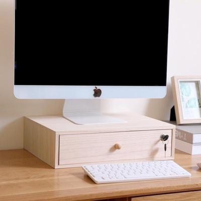 办公室桌面带锁收纳盒抽屉式实木文件袋储物盒电脑显示器增高架