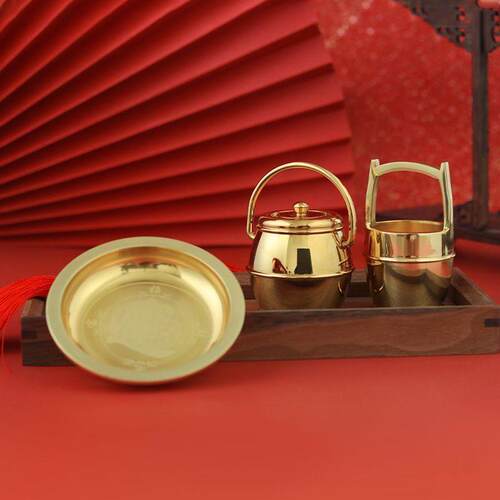 纯黄铜子孙桶家装婚庆用品结婚送礼陪嫁三件套全黄铜婚礼创意摆件