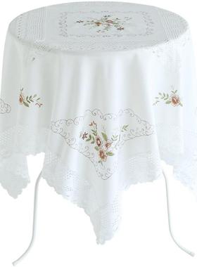 热销ri0t99简约现代餐桌布艺方形白色圆桌垫欧式田园蕾丝小圆形台