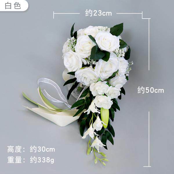 结婚礼新娘水滴手捧花欧式清新白色系仿真玫瑰花束多色可定制