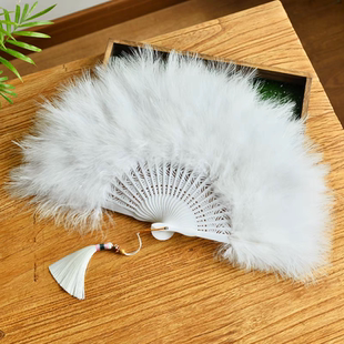羽毛扇舞蹈晨袍旗袍折扇中国风民国古风折叠白色羽毛扇拍照道具