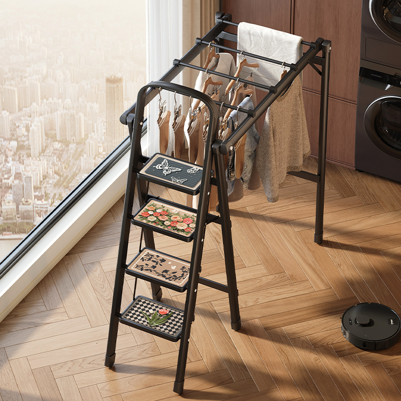 美世达梯子晾衣架两用创意伸缩四步人字梯家庭专用小型轻便折叠梯
