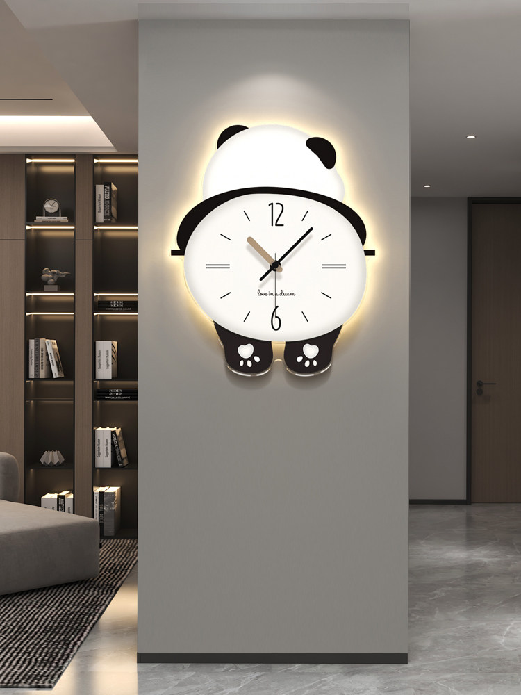美世达熊猫钟表挂钟客厅2023新款简约大气网红家用挂墙创意时钟灯