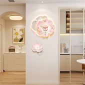 花朵玄关画2025年新款 高端现代餐厅装 饰挂钟表沙发背景时钟壁灯画