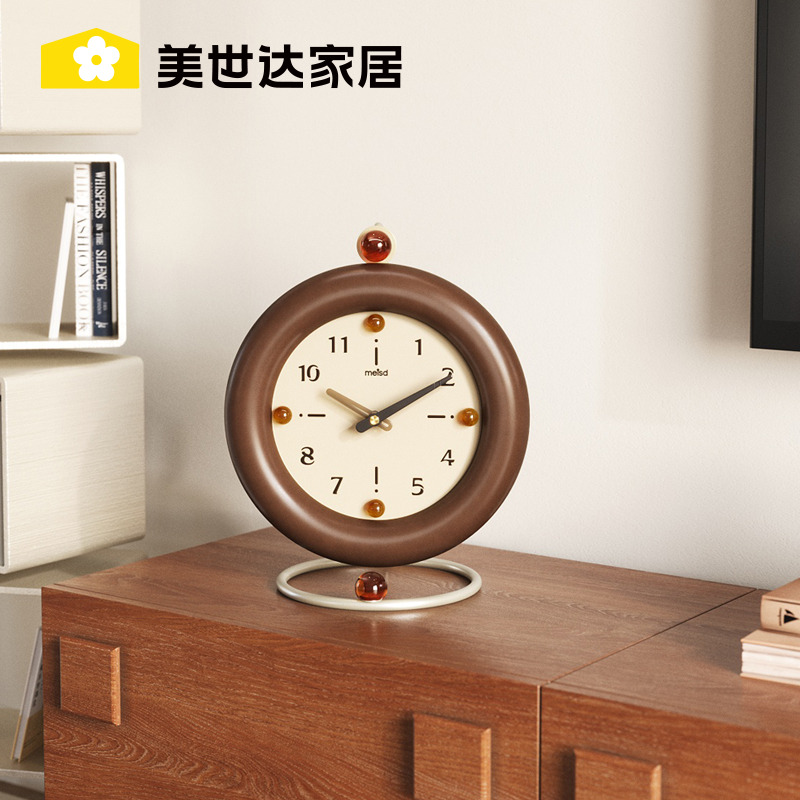 美世达中古风桌面时钟摆台式钟表座钟客厅入户玄关电视柜装饰摆饰