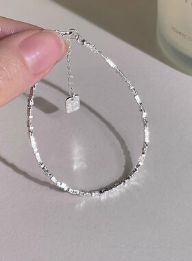 极简纤细碎银子手链ins风小众设计高级感叠带串珠手饰2024年新款