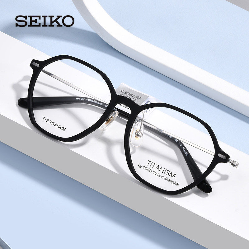 精工钛赞新款 超轻钛材 复古男女潮流板材全框近视眼镜框架TS6301