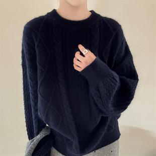 韩版圆领麻花全羊毛百搭毛衣女2025冬季新款时尚宽松显瘦针织衫潮