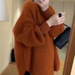 高级感浣熊绒长毛针织衫女韩系穿搭24冬季时尚洋气宽松显瘦厚毛衣