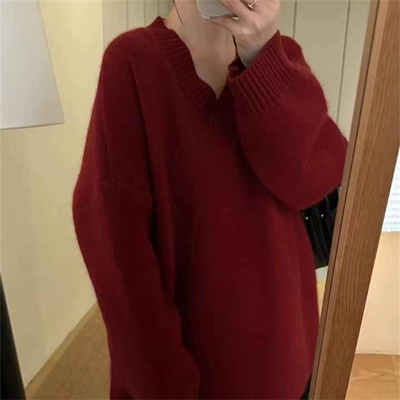 韩系V领软糯浣熊绒针织衫打底衫