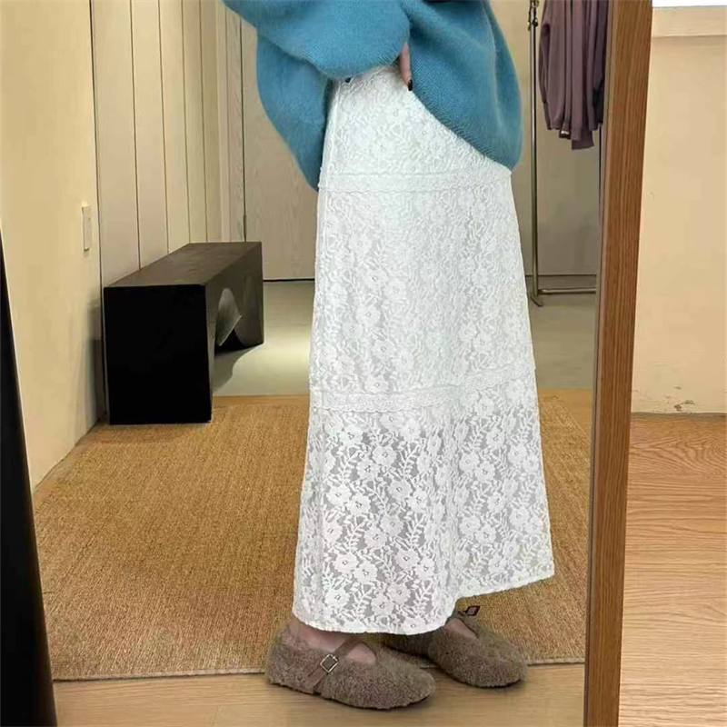 韩版重工钩花蕾丝加绒半身裙显瘦