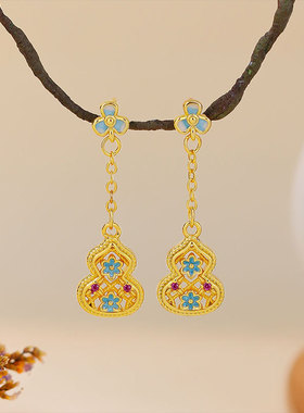 小红书热销古法镀金花丝珐琅彩花藤葫芦项链新中式葫芦福禄耳钉