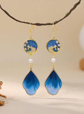 新中式掐丝线绒花耳环国风高级感精致耳坠小众汉服配饰耳饰女