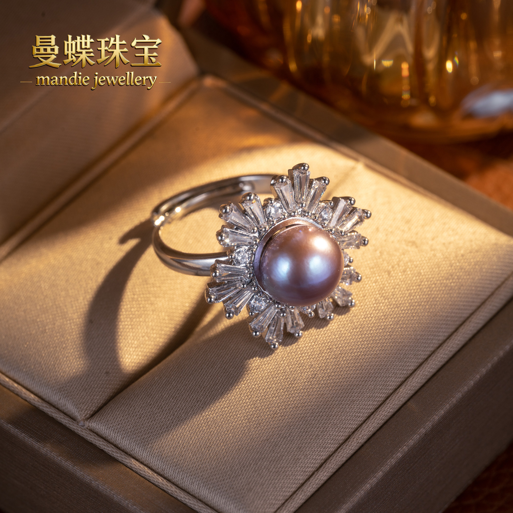 曼蝶天然无核淡水珍珠开口戒指