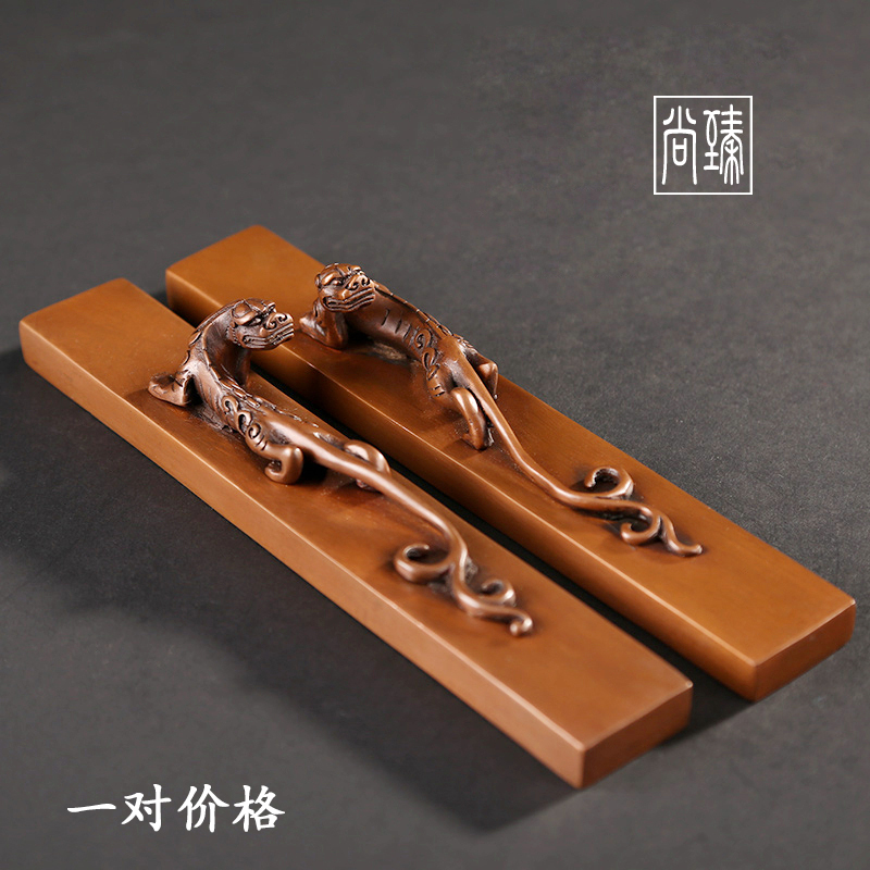 紫铜实心螭龙镇尺一对纯铜生肖龙镇纸摆件文房书桌装饰书法礼物
