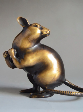 全铜书桌十二生肖老鼠旺财工艺品