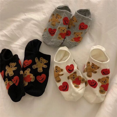 小熊袜子女纯棉春秋潮网红款夏季
