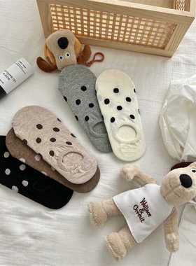 日系波点船袜女夏季薄款ins潮纯棉圆点防滑不掉跟隐形短袜子夏天