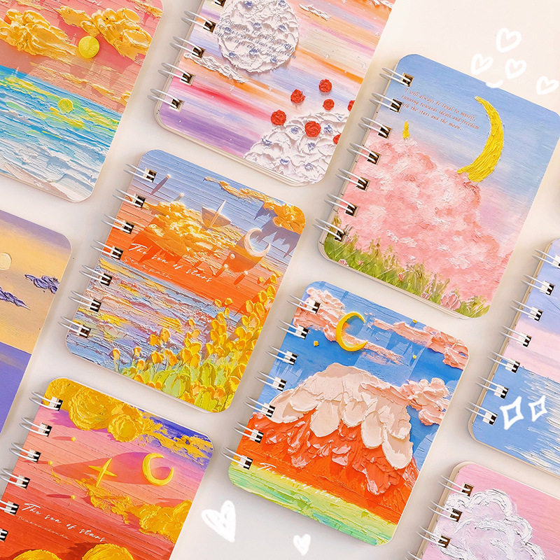 高颜值油画风景线圈本可爱卡通口袋记事本子中小学生学习文具奖品,文具电教/文化用品/商务用品,笔记本/记事本,淘宝优惠券,粉丝福利购,淘宝优惠卷