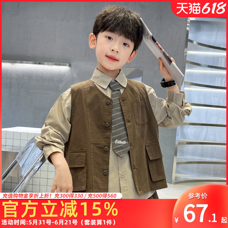 男童马甲外穿工装开衫2026春秋季新款无袖背心儿童外套中大童洋气
