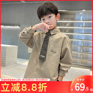 男童衬衫 新款 2026年儿童学院长袖 衬衣春秋中大童上衣潮 配领带春装