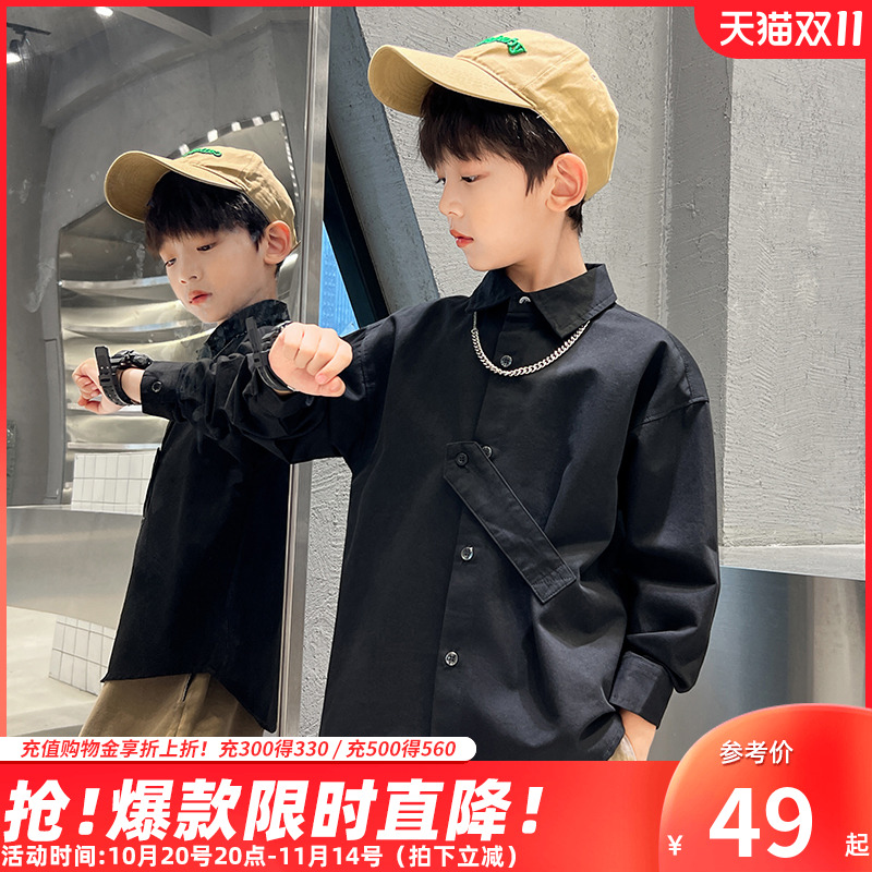 男童纯棉长袖衬衫洋气春秋季