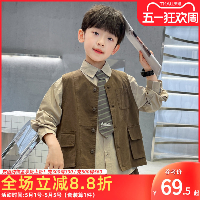 男童马甲外穿工装开衫2026春秋季新款无袖背心儿童外套中大童洋气