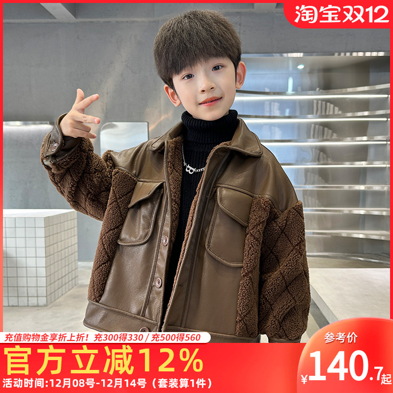 加绒加厚冬季男童皮衣外套秋冬装