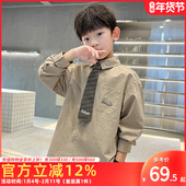 男童衬衫 衬衣春秋中大童上衣潮 2025年儿童学院长袖 配领带春装 新款