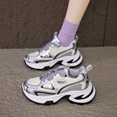 休闲运动鞋 透气轻便银色 百搭老爹鞋 学生厚底增高2025新款 春秋季