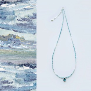 QIANTAO「落镜」原创天然冰透海蓝宝项链925纯银吊坠女锁骨链礼物