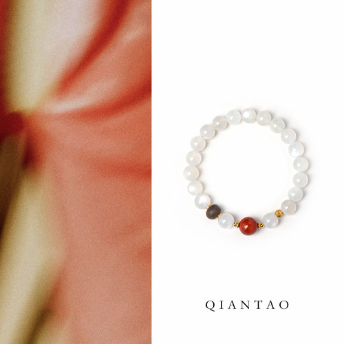 QIANTAO「寄雪」天然白月光水晶南红沉香手串转运女情侣手链礼物