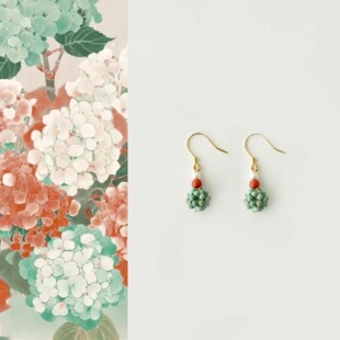 QIANTAO「无尽夏」原创新中式手工原矿绿松南红耳环耳夹气质礼物