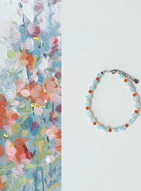 QIANTAO「归舟」原创天然海蓝宝手链淡水珍珠红玛瑙女生百搭礼物