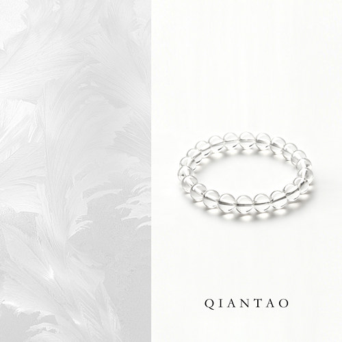 QIANTAO天然高品质白水晶原石手串消磁碎石手链净化消磁碗套组
