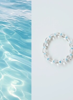 QIANTAO「拾光」原创天然高净体白水晶海蓝宝好运手串情侣礼物