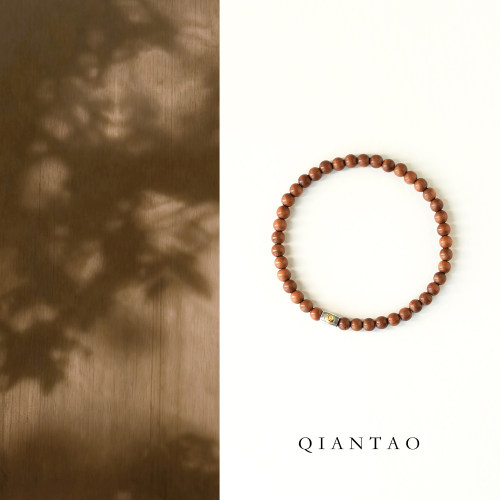 QIANTAO「染叶」原创新中式天然老山檀木银手串情侣百搭手链礼物