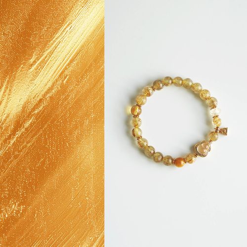 QIANTAO「月中桂」原创中式天然金发晶手链黄水晶女招财手串礼物