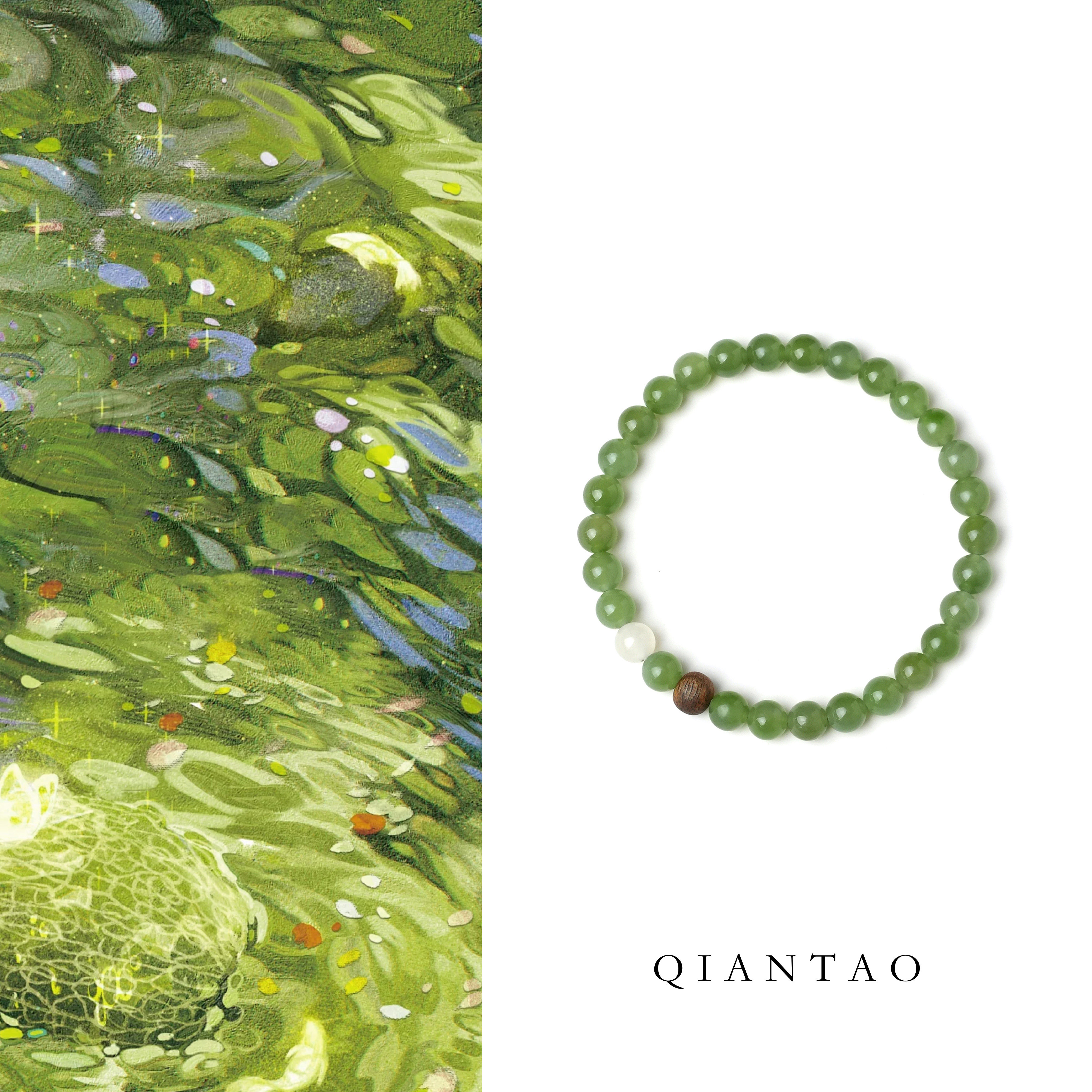 QIANTAO「青栀语」天然和田玉手串菠菜碧玉种植奇楠沉香手链礼物