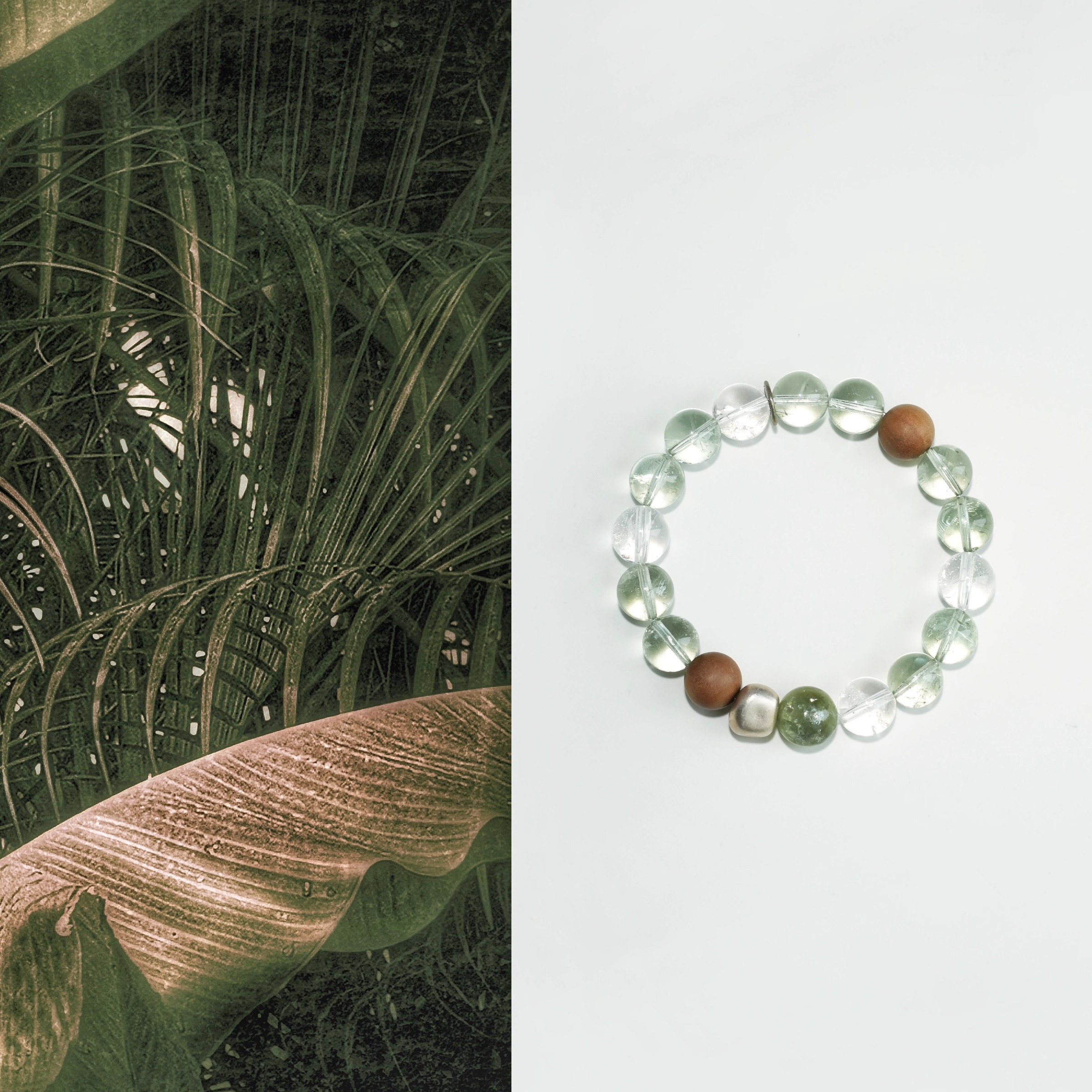 QIANTAO「山肆」原创天然高冰透绿水晶好运手串檀木银饰情侣礼物