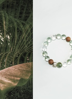 QIANTAO「山肆」原创天然高冰透绿水晶好运手串檀木银饰情侣礼物