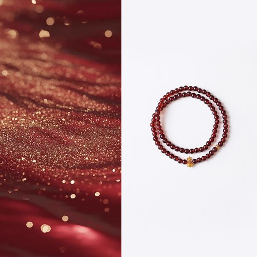 QIANTAO「福鲤」原创中式天然红石榴石多圈手串情侣锦鲤手链礼物