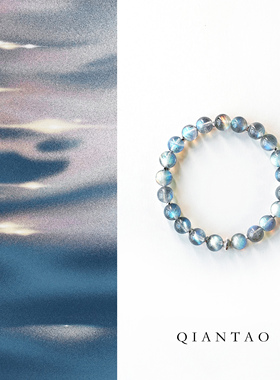 QIANTAO「归时」原创天然灰月光水晶手串925银好运手链情侣礼物