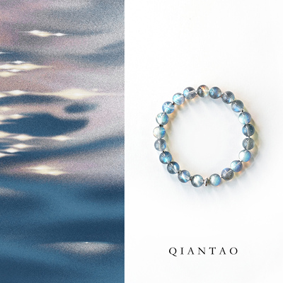 QIANTAO「归时」原创天然灰月光水晶手串925银好运手链情侣礼物