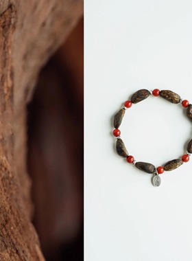 QIANTAO「潇湘」天然芽庄奇楠沉水沉香南红手串助眠静心情侣礼物