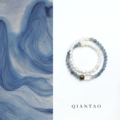 QIANTAO「清墨」原创天然蓝兔毛水晶雪花幽灵手串女招财沉香礼物