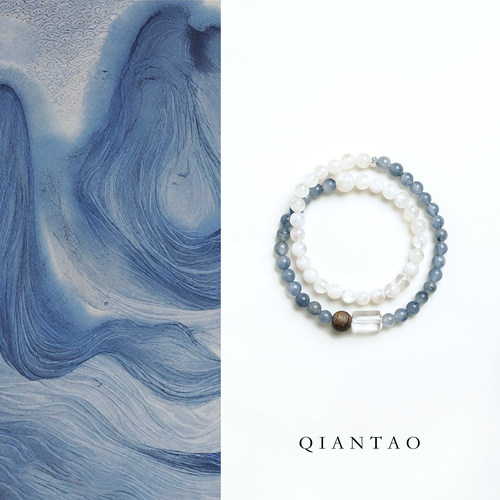 QIANTAO「清墨」原创天然蓝兔毛水晶雪花幽灵手串女招财生日礼物