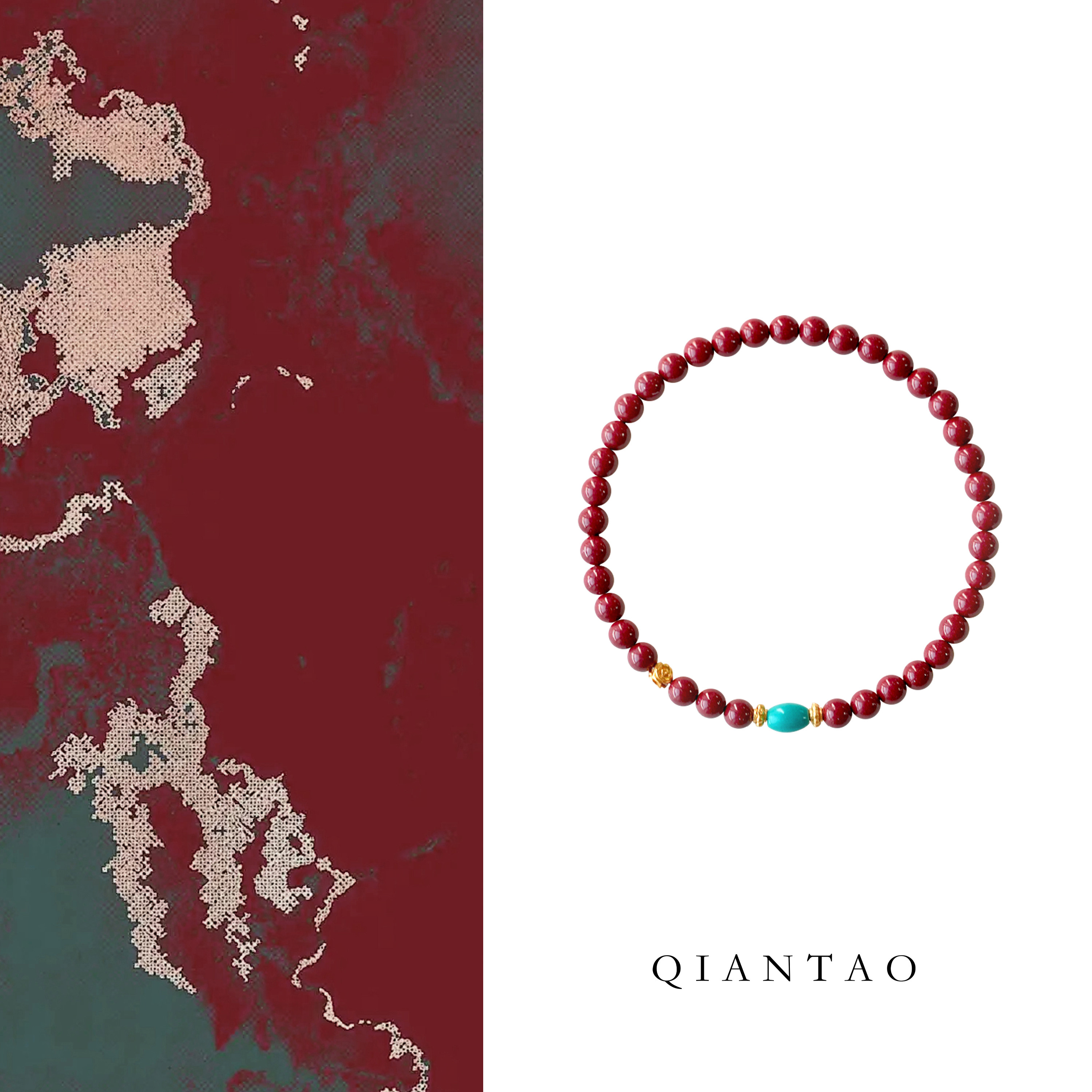 QIANTAO「双鱼」天然朱砂紫金砂绿松石手串好运手链本命年礼物
