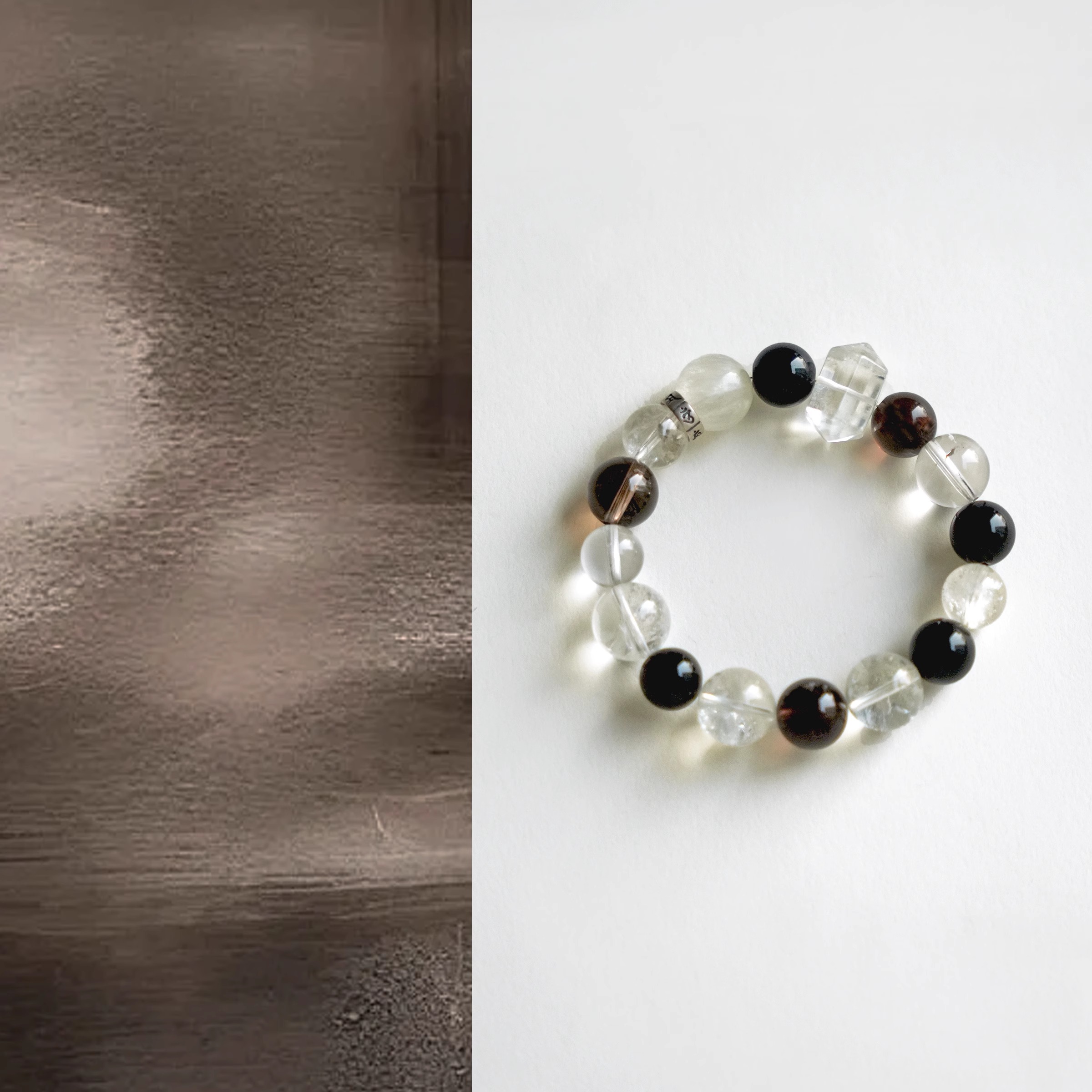 QIANTAO「雾眠」原创中式天然白水晶黑玛瑙茶晶女生招财手串礼物